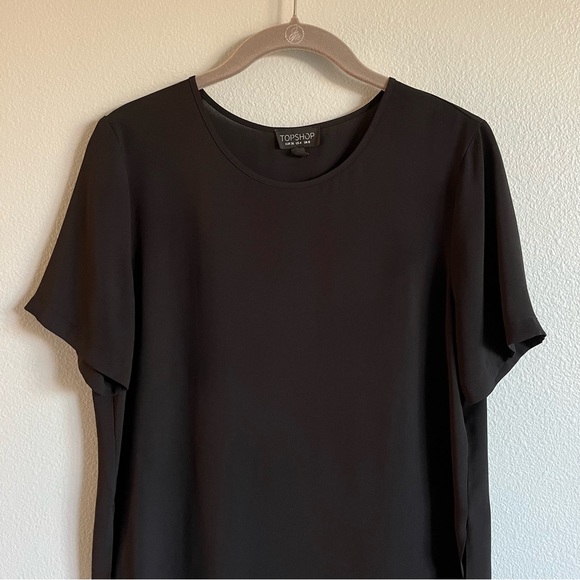 Topshop Black Crew Neck Short Sleeve Hi Low Top - Picture 6 of 6